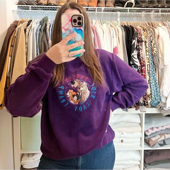 Vintage Disney Store Lady & The Tramp embroidered fleece pullover sweater - Picture 4 of 7